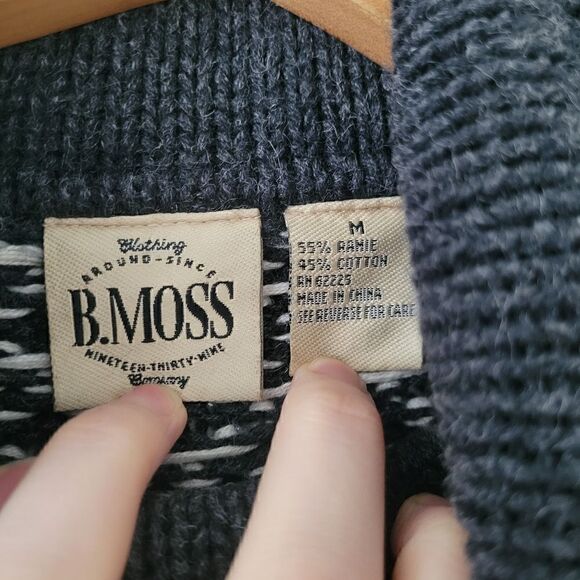 Vintage B. Moss Knit Nordic Turtleneck Sweater Gray/White Cotton Blend M - Picture 5 of 9